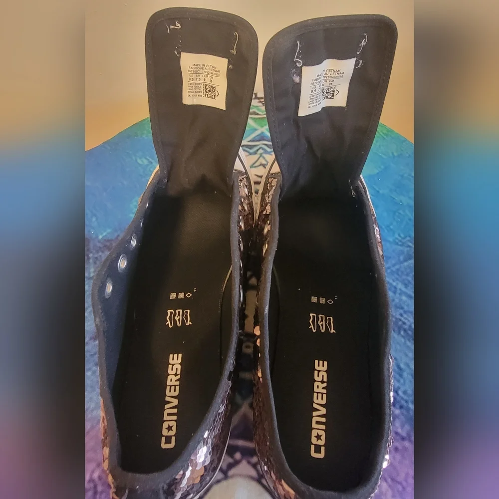 Converse All Star Black and Rose Gold Sequin Slip-On Sneakers - Picture 5 of 7